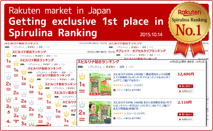 Rakuten market in Japan Getting exclusive 1st place in
Sprirulina Ranking